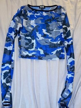 POSTER GRL Blue Camo Mesh Long Sleeve Crop